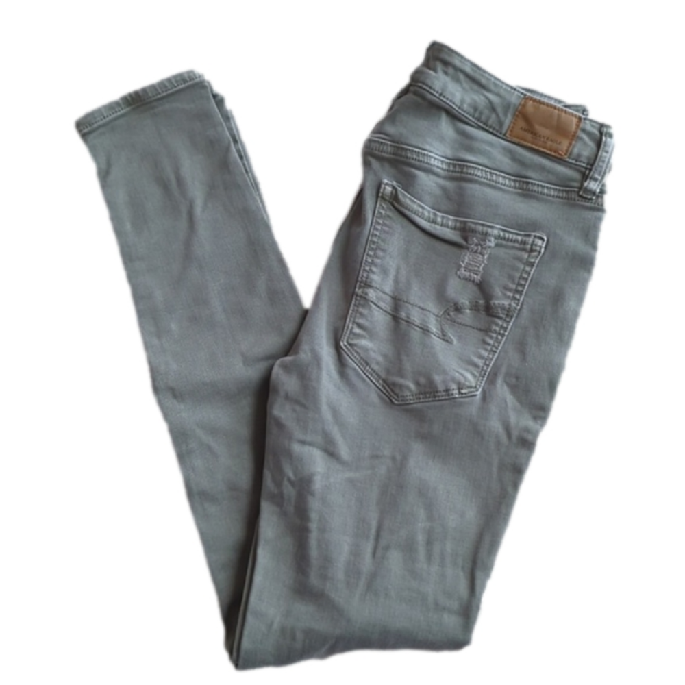 American Eagle Hunter Green Distressed Super Stretch Hi Rise Jegging Jeans Sz 6